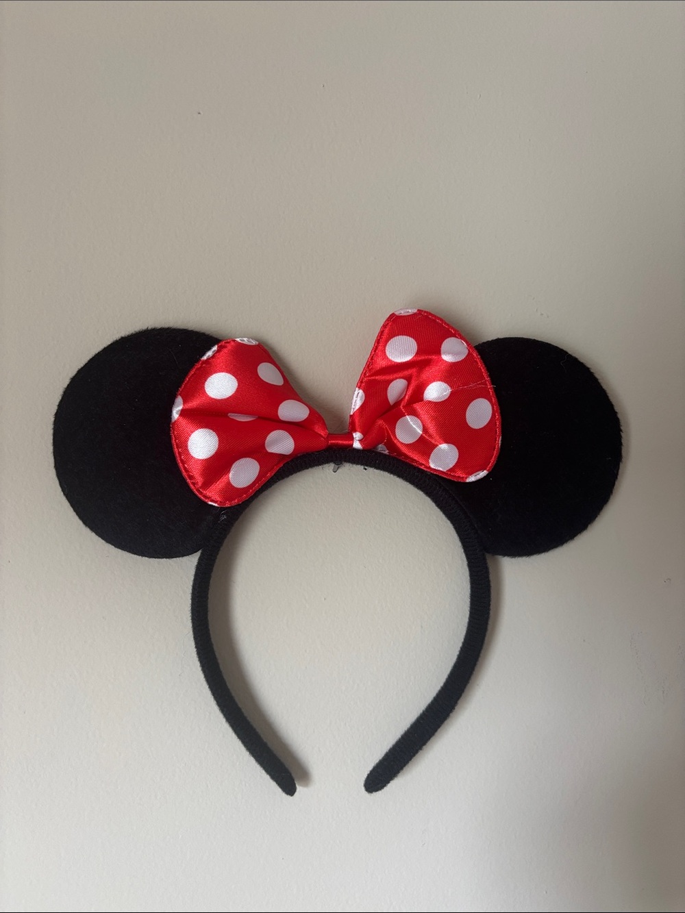 Adult Black Minnie Mouse Style Headband with Red Polka Dot Bow